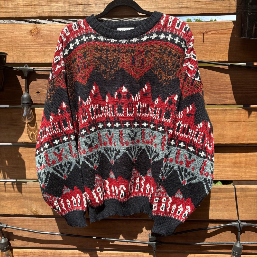 Gitano Sweater Mens L Multi-Color Excellent Vintage 90s Fair Isle Knit Crewneck